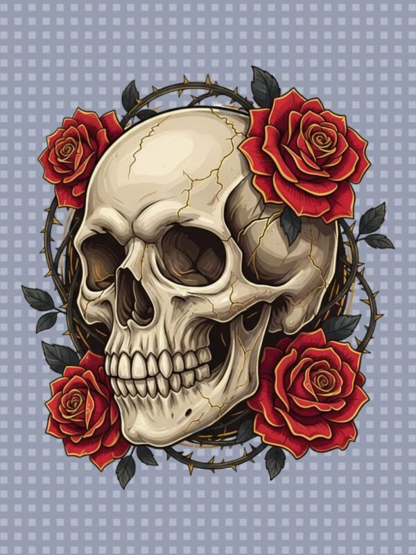 Gilded Skull & Rose PNG Digital Download | Gothic Flower Sublimation File | Bone White and Gold Art 4600x5000 px