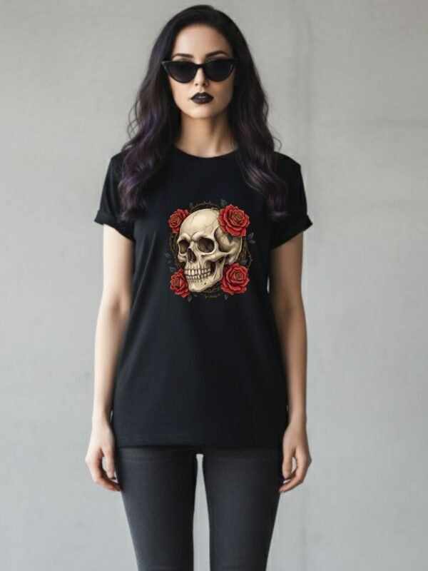 Gilded Skull & Rose PNG Digital Download | Gothic Flower Sublimation File | Bone White and Gold Art 4600x5000 px