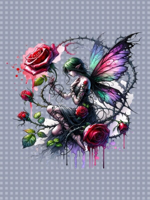 Thorned Embrace Watercolor Gothic Fairy PNG | Dark Fantasy Fairy with Roses | High-Quality Digital Download | Gothic Art Printable Design