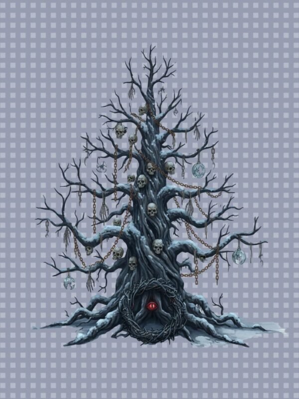 Christmas Tree|Gothic Skull Christmas Tree PNG | Dark Yule Tree Sublimation File | Occult Winter Decor DTF Design | Chains & Skulls Horror Art