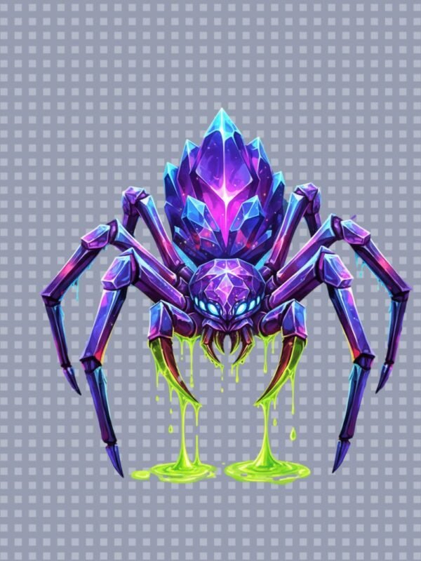 Crystal Spider PNG Digital Download | Glowing Amethyst & Sapphire Gothic Art | Dark Fantasy Sublimation File 4600x5000 px
