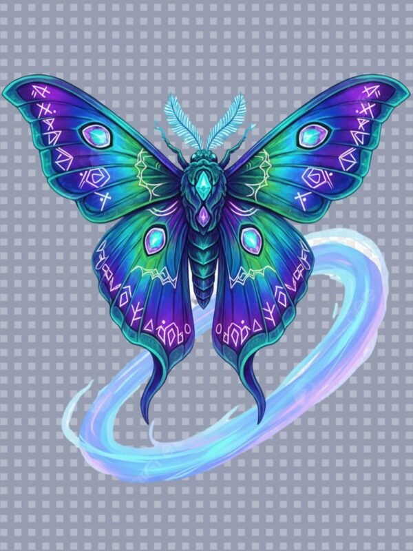Glowing Spirit Moth PNG | Dark Fantasy Sublimation File for T-Shirts & Merch | Electric Blue & Purple Gothic Art