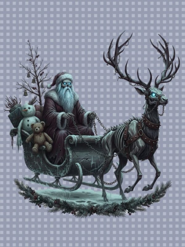 Phantom Sleigh PNG | Skeletal Santa & Ghost Reindeer | Dark Gothic Christmas Horror File | Cursed Hunt Sublimation DTF Design