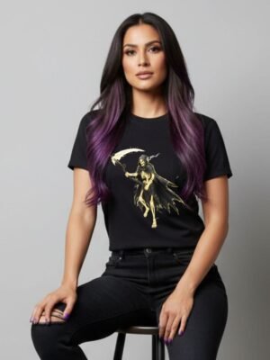 Radiant Reaper PNG | Glowing Skeleton Sublimation File | White-Gold Death Scythe Art for Gothic Apparel & Merch