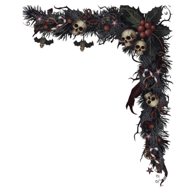 Gothic Christmas Garland PNG Border | Dark Fantasy Corner Frame Overlay | Spooky Winter Skull Sublimation File | Commercial Use DTF