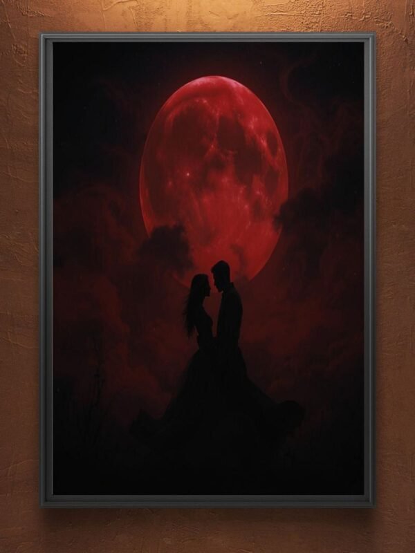 1 Lovers In The Blood Moon Wall Art | Gothic Romance | Red Moon Print |
