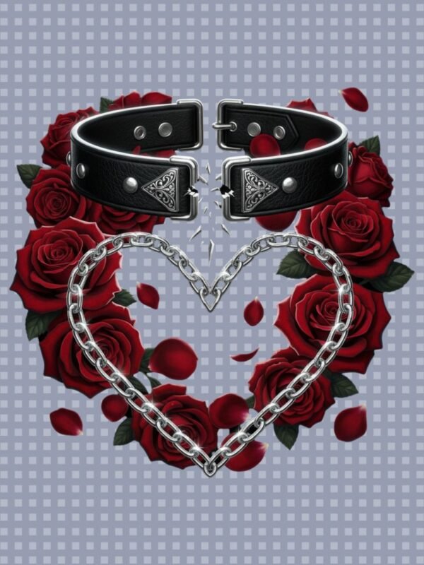 Shattered Vow PNG | Gothic Collar Clip Art | Broken Chain Heart | Dark Romance Rose Emblem | High Contrast Sublimation Design