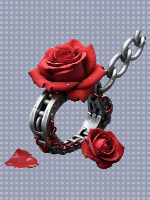 2 Chains of Devotion – Gothic Dark Romance PNG | Broken Shackle with Rose Petals