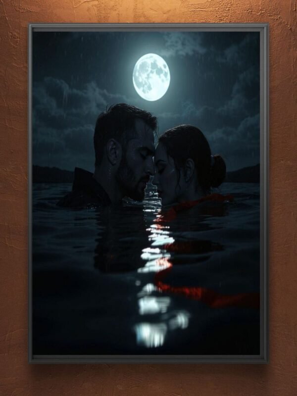 2 Dark Water Embrace | Gothic Romance Wall Art Print | Full Moon Night Love