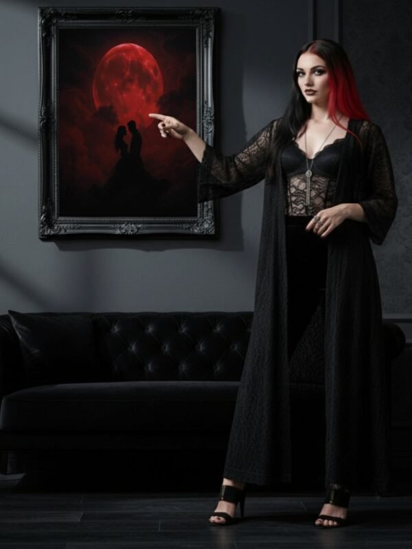 2 Lovers In The Blood Moon Wall Art | Gothic Romance | Red Moon Print |