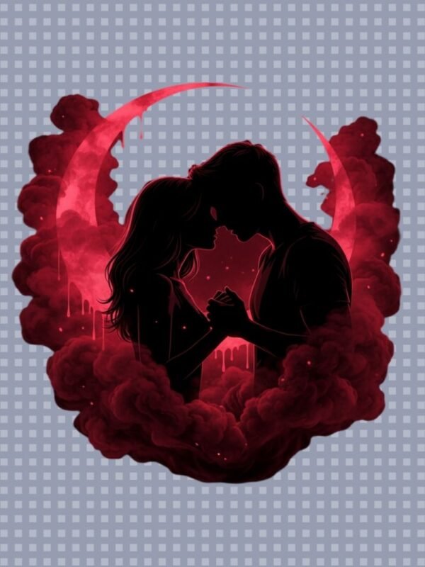 2 The Second Silence | Dark Romance Gothic Lovers Silhouette PNG | Crimson Crescent Moon Digital Download