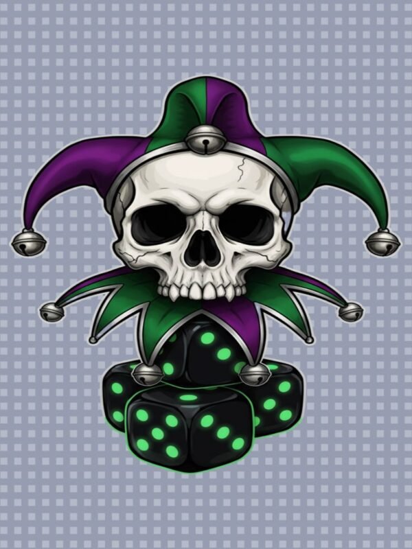 2 Cursed Jester Skull PNG | Dark Mardi Gras Dice | Gothic Clown Macabre Clipart | Gaming Spooky Digital Download
