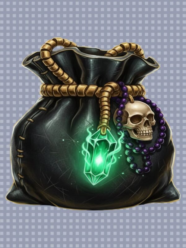 Gris-Gris Charm Bag PNG | Voodoo Mystical Pouch Clipart | Dark Bayou Magic Digital Download | Glowing Emerald Skull