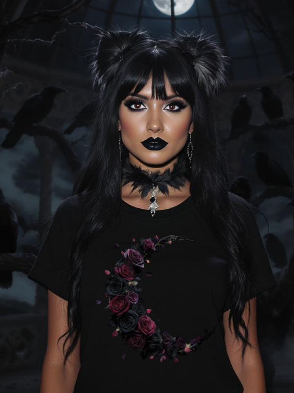 2nd silence-WP Mocks gothic png, dark romance, rose moon, crescent moon, black rose, red rose, floral sublimation, t-shirt design, velvet moon, romantic gothic, transparent png, high contrast, moon art