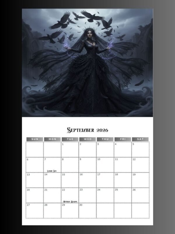 2026 Calendar PDF | Gothic Dark Romance Calendar| 11x8.5 Printable Vampire Art File