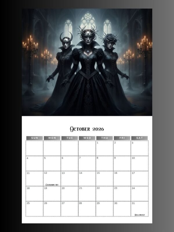 2026 Calendar PDF | Gothic Dark Romance Calendar| 11x8.5 Printable Vampire Art File