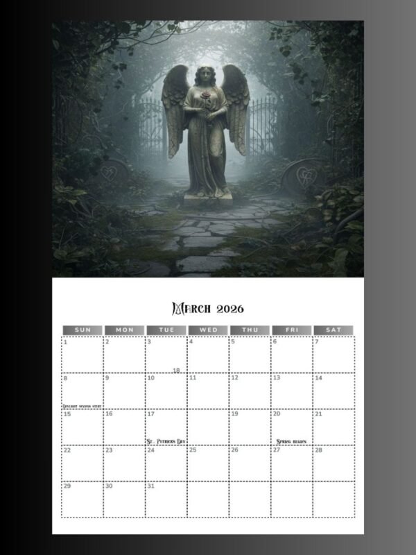 2026 Calendar PDF | Gothic Dark Romance Calendar| 11x8.5 Printable Vampire Art File