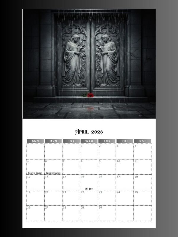 2026 Calendar PDF | Gothic Dark Romance Calendar| 11x8.5 Printable Vampire Art File