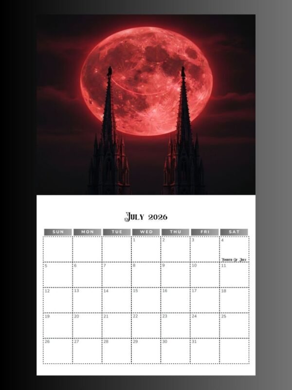 2026 Calendar PDF | Gothic Dark Romance Calendar| 11x8.5 Printable Vampire Art File