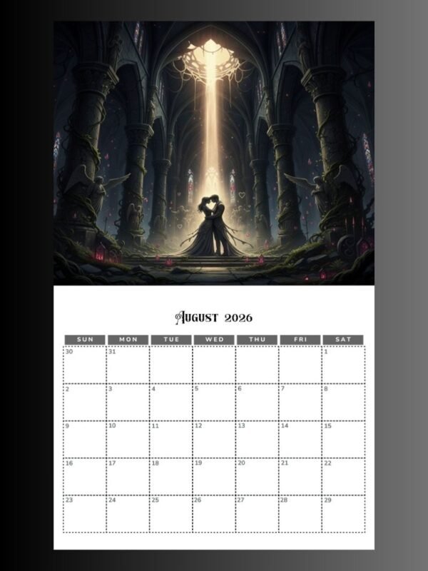 2026 Calendar PDF | Gothic Dark Romance Calendar| 11x8.5 Printable Vampire Art File