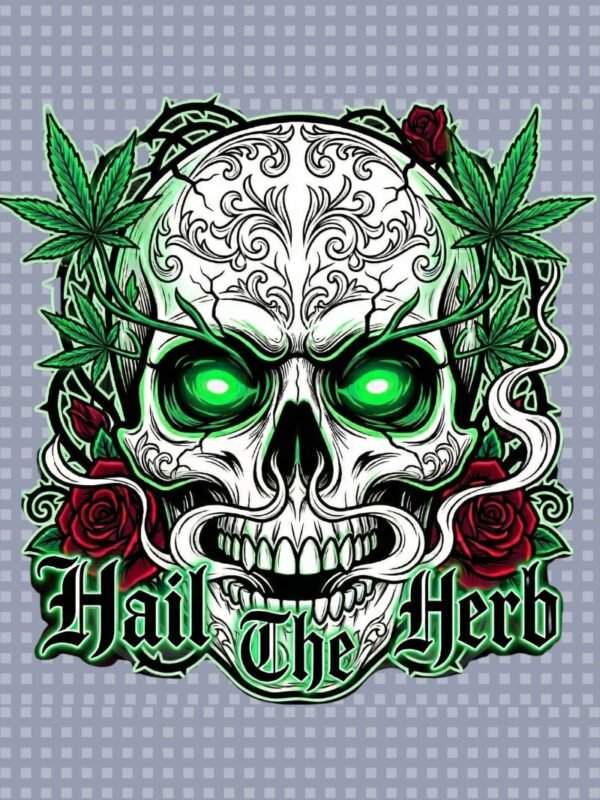 Hail The Herb Gothic Skull SVG, Cannabis Cut File, Weed Digital Download, Ornamental PNG, Sublimation Graphic, Stoner Art